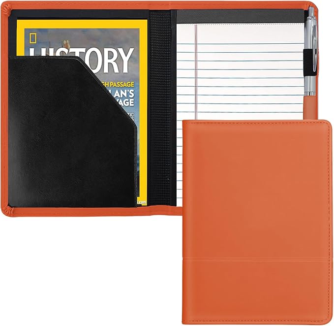 Padfolio/Portfolio Binder, Mini Padfolio Portfolio Binder 5 x 8 Legal Writing Pad, A5 Document Organizer Folder for Men Women, Orange