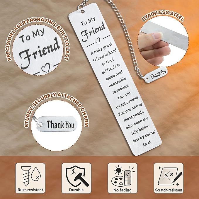 Friendship Gifts for Women Friends, Best Friend Birthday Gifts for Her, Sentimental Bookmark for BFF, Long Distance Friendship Thank You Gifts for Female Friend, Going Away Gifts