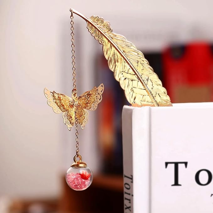 Teacher Appreciation Gifts for Women - Metal Feather Bookmark with 3D Butterfly Charm – Mother’s Day Gifts for Mom, Thank You Gifts, Book Lover Gift Under 10 Dollars, Gift Box Included