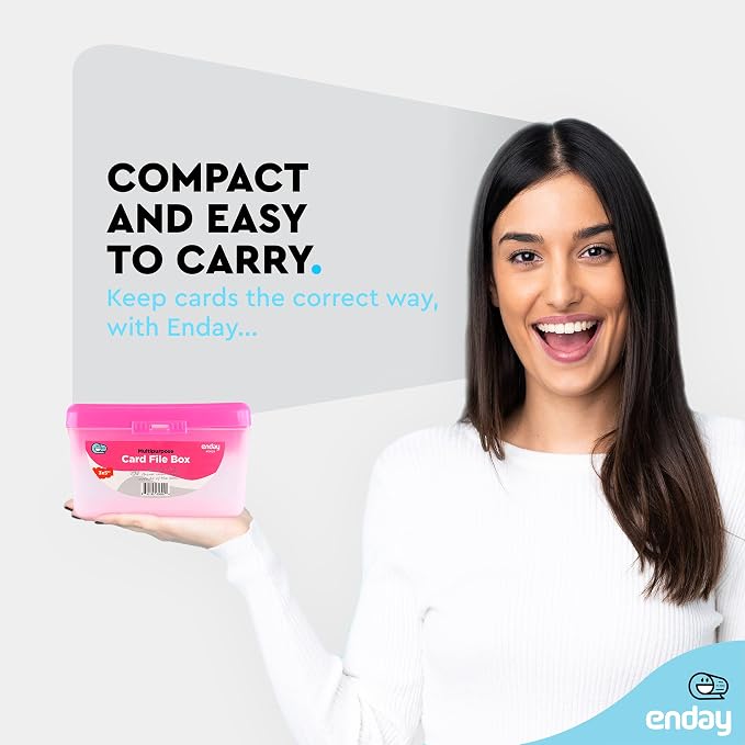 Enday Index Card Box Pink 3x5 Index Card Holder, Index Card Organizer, Flash Card Holder, Holds 250 Cards.