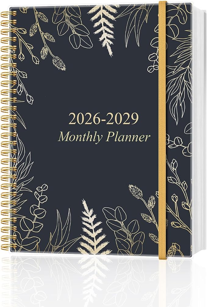 2026-2029 Monthly Planner, 3 Years Calendar from July 2026 - June 2029 with Spiral Binding, Inner Pocket, Elastic Closure, 33 Month Planner for Home | School | Office, 8.5" x 11", White Gold Leaf