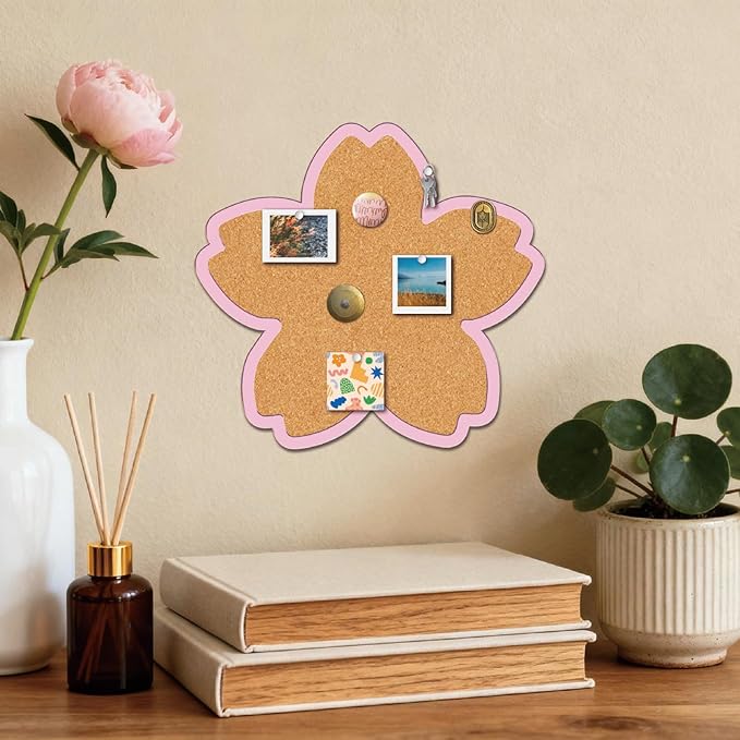 CRASPIRE Flower Pin Cork Board 10.43x9.8In Framed Bulletin Display Pink Cherry Blossom Wood Decorative Corkboard Wall Mounted Memory Memo Brooch Lapel Holder Storage for Home Office Classroom Wedding