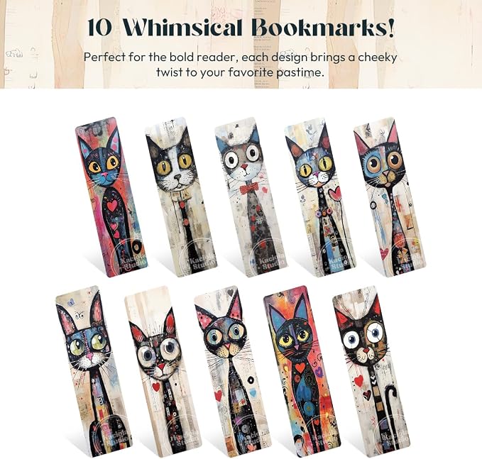 Kaciola 10PCS Funny Bookmarks for Women, Artistic Cat Theme Book Marks Bookish Items Gift, Cute Bookmarks for Women Booklovers Teachers Adults Reading
