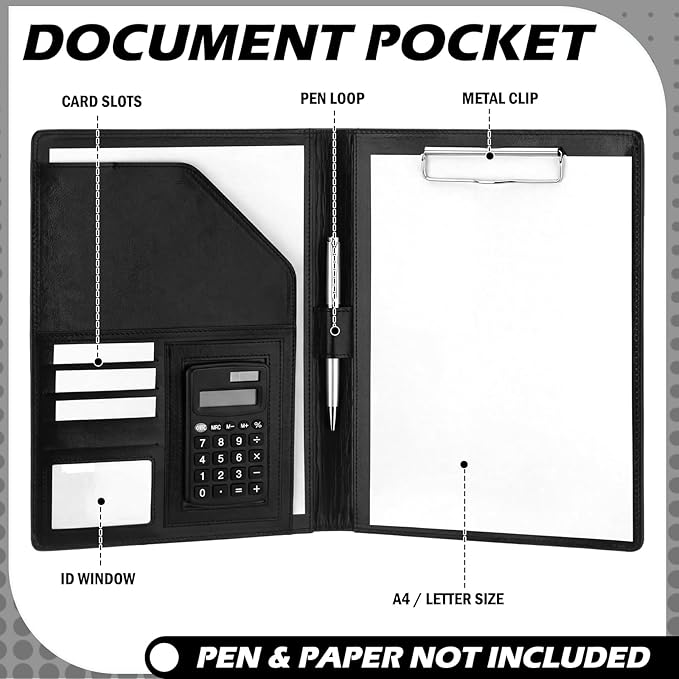 Fuyoooo 10 Pcs Business Portfolio Organizer Professional Leather Portfolio Binder Folder with Clipboard A4 Letter Size Padfolio Legal Notepad Holder for Business School Office Conference (Black)