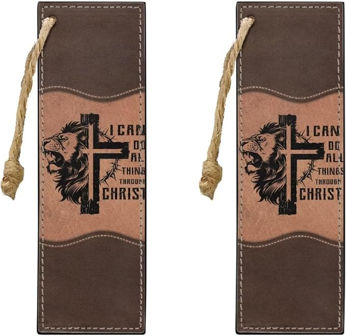 Bookmark 2 PCS Leather Bookmarks for Women, Men, Book Lovers, Page Markers for Students Teachers Reading Cross Lion Personalized Bookmark