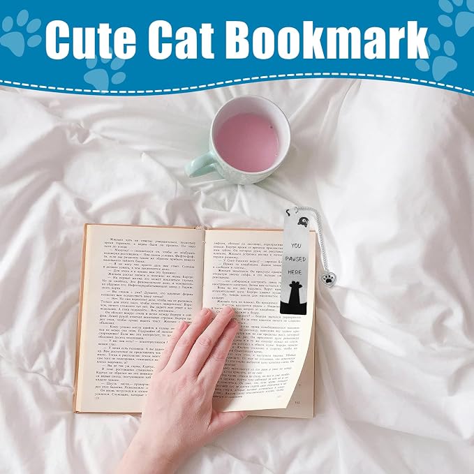 Black Cat Bookmark for Reading Women, Inspirational Funny Cute Metal Book Mark You Pawsed Here Bookish Gifts Reading Marker Accessories for Men Women Book Lovers (Cat Paw)