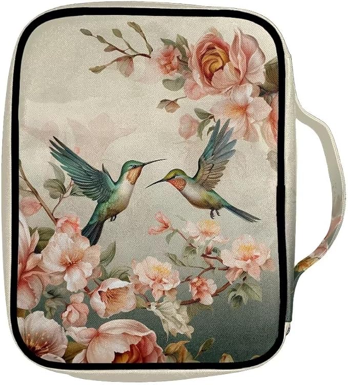 Coldinair Bible Covers for Women Men Hummingbird Floral Bible Case with Bookmark Large Carrying Book Case Church Bag Bible Protective with Pocket and Zipper