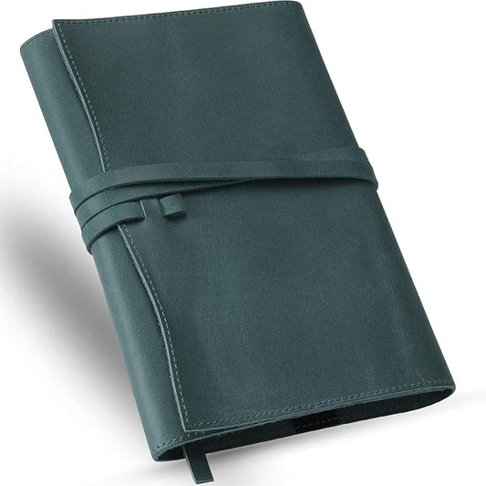 Jack&Chris Leather Bible Cover, Leather Book Cover for Men and Women, Bible Holder Strap Bible Cover Gifts, Blue Medium