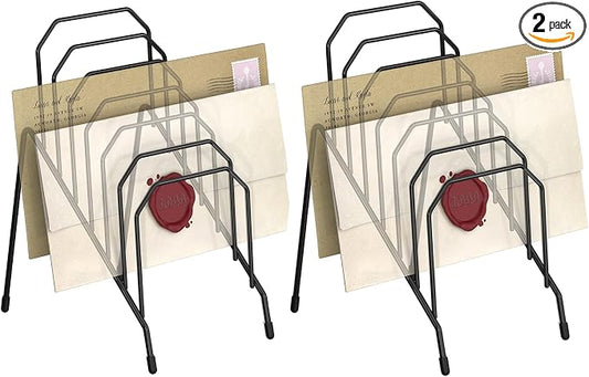 Gawerk Incline Desk Mail Organizer, Mail Sorter Letter Organizer Rack with 6-Section Vertical Compartments Rack for Letters, Postcards, Brochures, Mail Holder for Office, Home, School (2 Pack)