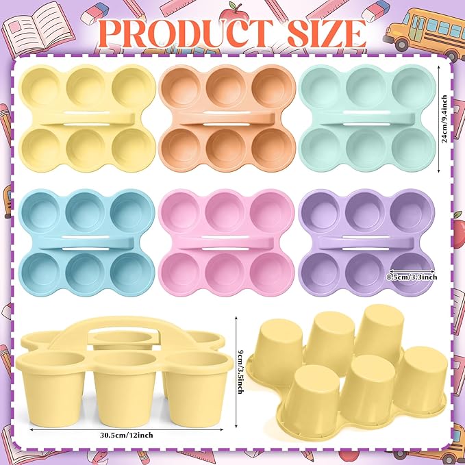 Suclain 6 Pcs Classroom Caddy with Handle Plastic Caddy Organizer with 6 Compartments Drink Cup Caddies Holder Portable Desk Crayon Storage Basket Pin for Teacher Kids Office School(Macaron Color)