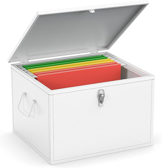 Fireproof and Waterproof Stainless Steel Hanging File Folder Box for Legal/Letter Size,Fun Storage Heavy-duty All-metal File and Document Safe,White