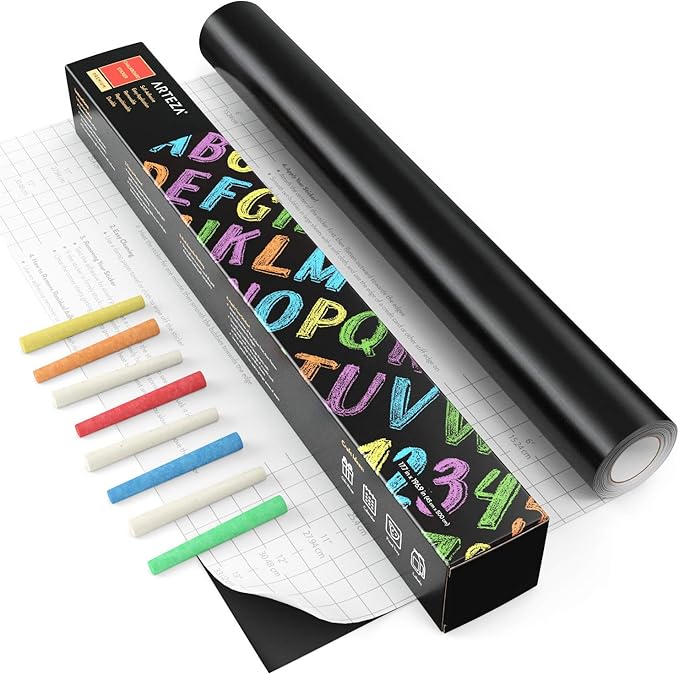 ARTEZA Black Chalkboard Peel and Stick Wall Sticker, 16 Feet x 17.7 Inches