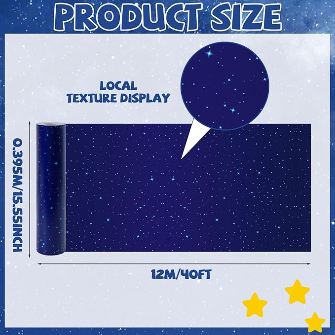 Blue Night Sky Bulletin Board Roll Reusable Waterproof Erasable Outer Space Non-Woven Fabric Bulletin Board Not Easy to Fade Wrinkle Resistant Galaxy Poster for Classroom Decor Wrap Craft 15.5" x40ft
