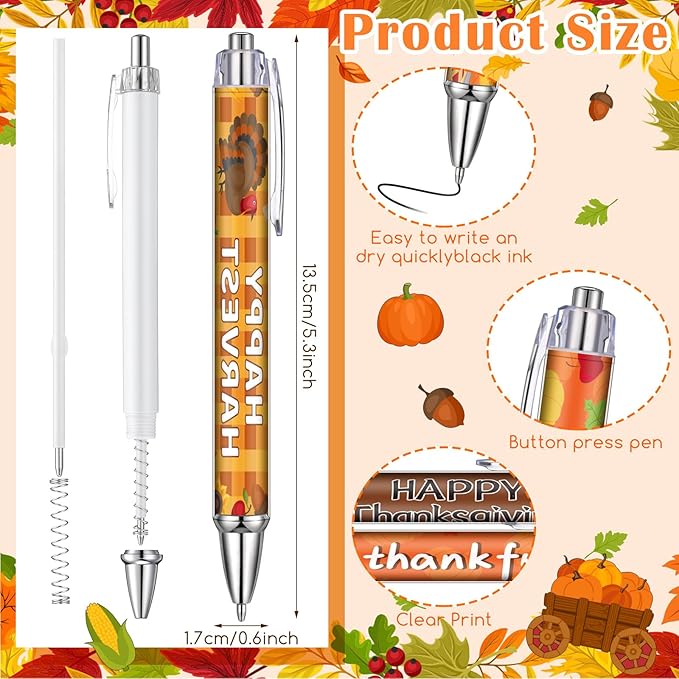 Sayglossy 50 Pcs Thanksgiving Pens Bulk Fall Thanksgiving Party Favors Black Ink Writing Ballpoint Pen Pumpkin Autumn Maple Leaf Smooth Click Ballpoints for Autumn Harvest Party Gift Supplies