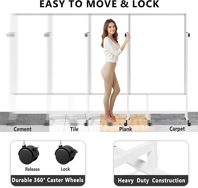 Large Rolling Whiteboard on Wheels, 48" x 32" Height Adjustable Mobile White Board with Stand, Portable Standing Magnetic Dry Erase Board Easel for Home Office Classroom School, Silver