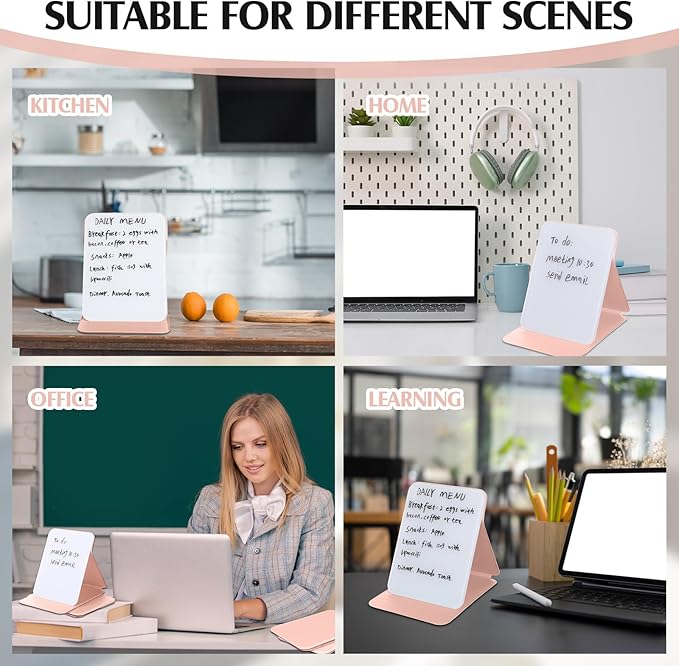 Dunzoom 2 Pcs Small Glass Desktop Whiteboard with Reversable Stand 8 x 6 Inch Mini Dry Erase White Board Easel with 2 Markers Reusable Desk Notepad for Home Office School Supplies (Pink)