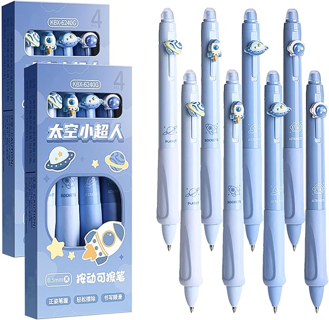 YYaaloa 8pcs Cute Retractable Erasable Gel Pens Fine Point 0.5mm Blue Black Inks Make Mistakes Disappear for Writing Planner and Crossword Puzzles (Blue)