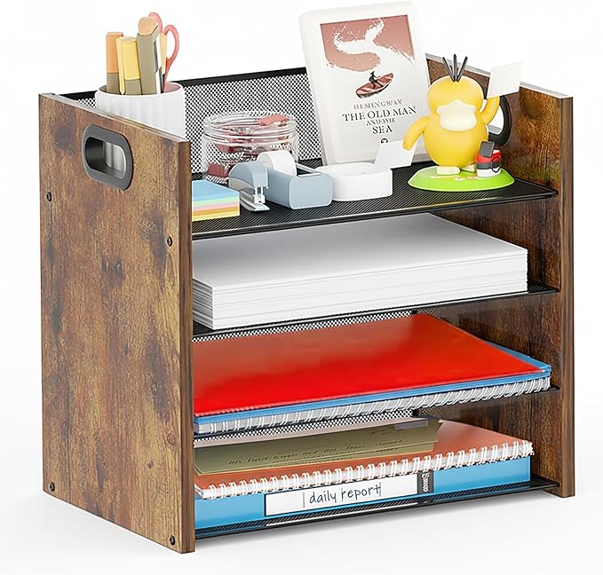 Desk Organizer, 4 Tier Desktop File Organizer and Paper Tray Organizer, Office Desk Accessories for Mail, Documents, Papers, Notebooks and Home Office Storage