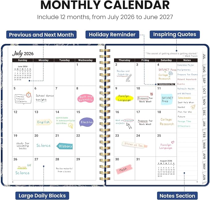 Planner 2026-2027, Monthly and Weekly Academic Planner July 2026 - June 2027, Hardcover Student Teacher Planning Agenda Calendar Book with Tabs, Perfect for Office School Supplies, A5 (6.3" x 8.5") - Midnight Flight