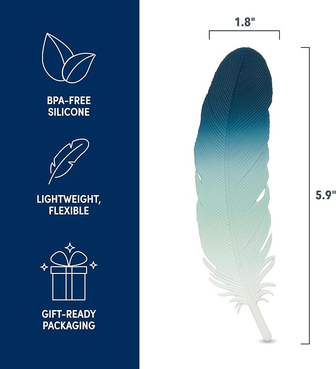Genuine Fred Tale Feather Flexible Silicone Feather Page Marker with Soft Ombre Design, Lightweight Bookmark for Books, Journals and Planners