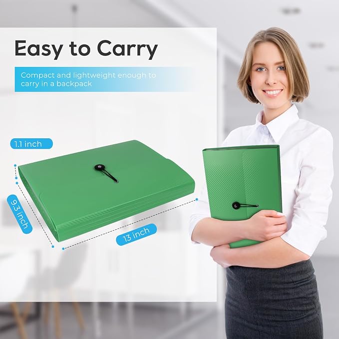 Expanding File Folder, Accordion File Organizer for Sorting Documents and Papers, 13 Pockets File Storage Organizer for Home, Travel and Office Use (Green)