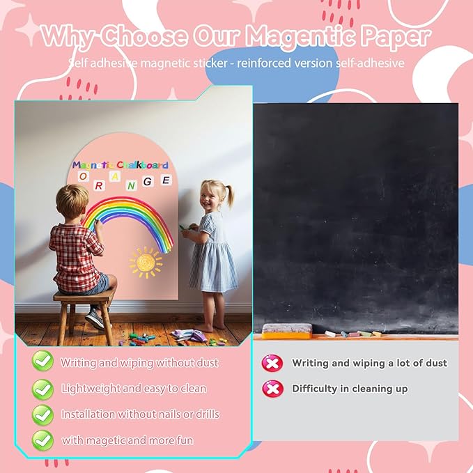 Magnetic Arch Wall Decal for Kids,Upgraded Thickened Magnetic Chalkboard for Most Wall,Suitable for Home Decoration Wallpaper and Children's Game Room (Camel Pink, 18x48 Inch)