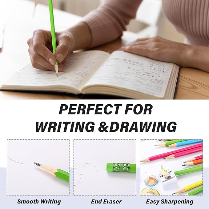 TecUnite 60 Pcs HB Pencils #2 Unsharpened Wood Cased Pencils with Eraser Hexagonal Pencil Cute Graphite No 2 Pen for Adults Gifts Exam School Office Sketching Learning(Rainbow Color, Green)
