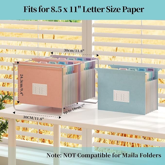 Expanding Hanging File Folders for Filing Cabinet, 7 Accordion Pockets Filing Cabinet Organizer, 1.2'' Expandable, Multi-Color Tabs, Letter Size, 50% Wheat Straw, 3 Pack (Pastel Blue)
