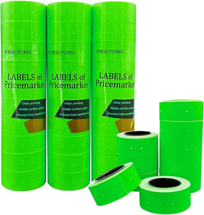 40 Rolls of Price Labels - 20,000 Blank Tags, 1-Line 8-Bit Pricing Labels for Retail. Compatible with MX5500, NEW5500, CN-979 and More 1-Line Pricing Gun Machines. Color: Green