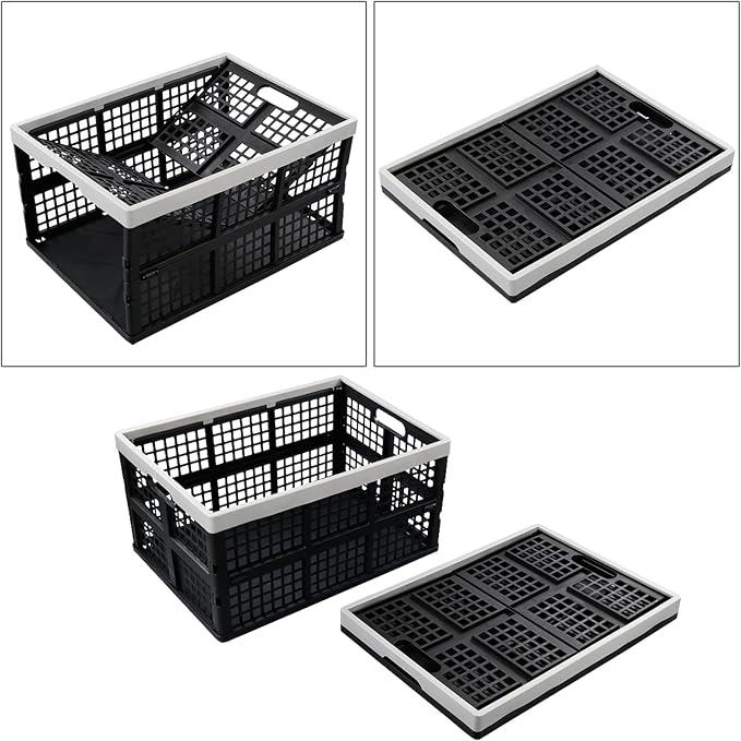 42L Collapsible Milk Crates 3 Packs, Stackable Storage Baskets with Handles, Folding Storage Containers for Organizing Tools, Books, Food, Drinks, Camping, Shopping & Transport