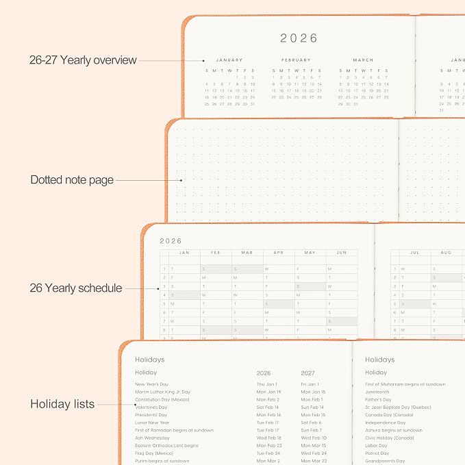 And Per Se 2026 Planner-Daily, Weekly & Monthly Leather Hardcover Planner, 5.7" x 8", Daily Schedule, 100 GSM Thick Paper, Back Pocket(Pumpkin Orange)