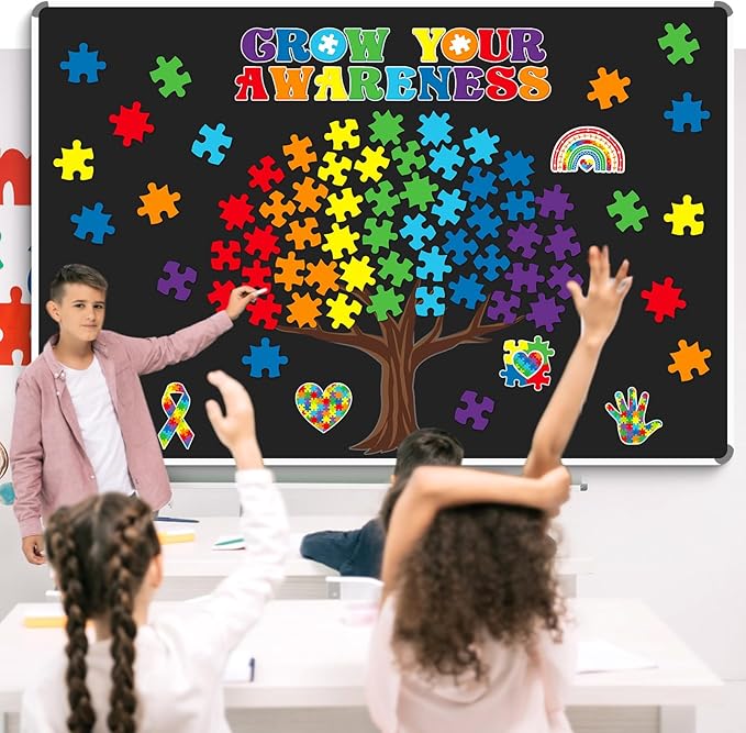 84 Pcs Puzzle Pieces Classroom Tree Bulletin Board Motivational Bulletin Board Inspirational Puzzle Pieces Decorations for Colorful Welcome Back to School Elementary Teacher Chalkboard