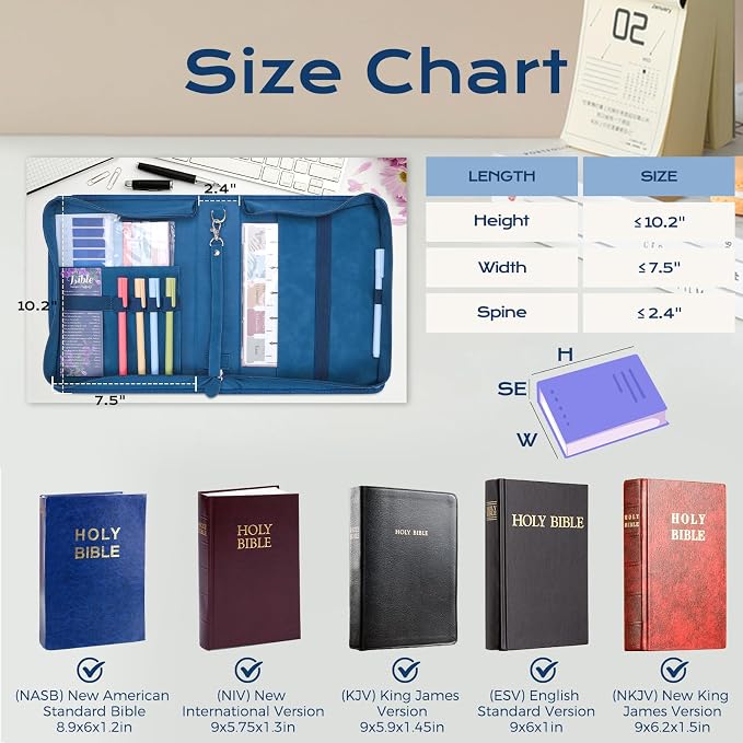 XKDOUS Floral Bible Cover for Women 24 Pcs Leather Carrying Book Cases Kit with Shoulder Strap, Handle, Study Supply Accessories Organizer Christian Gifts Tote Bag for Mom Lady Men
