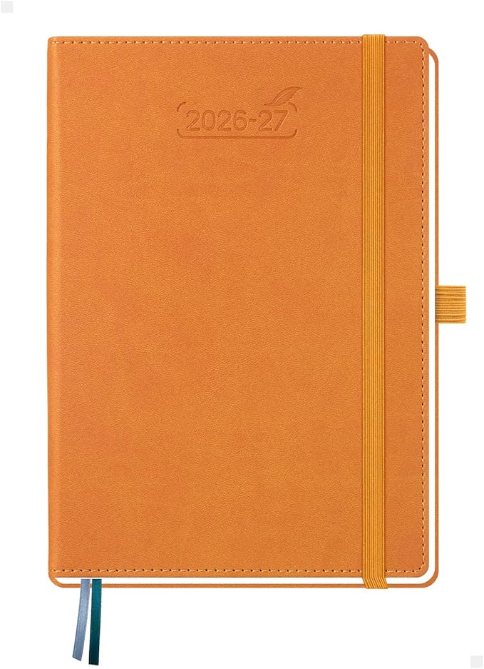 BEZEND Weekly Planner 2026-2027 (6" x 8.5") with Hourly Timeslots (Jul 26-Dec 27) 18 Months Academic Calendar & Monthly Tabs, Ideal for Students, Work & Home, PU Leather Hardcover -Orange