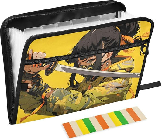 Expanding Accordion File Folder Ninja Anime Patterned Portable Documents Paper Organizer 13 Pockets with Labels