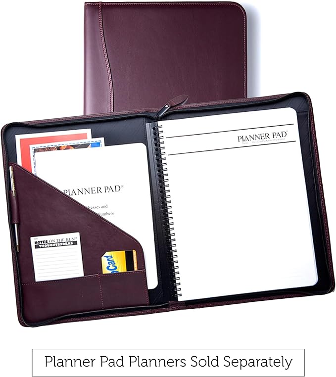 Planner Pad Spiral Bound Executive Size Cover, Fits 8 ½” x 11” Size Planner Pad Planner Only, Cowhide Leather, Burgundy