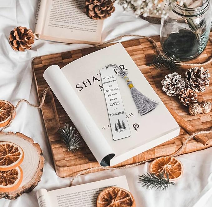 Ptzizi Inspirational Metal Engraved Bookmark with Tassel, Thank You Bookmark Clip for Women Men Friends Teachers Coworker Boss Book Lovers Retirement Graduation Christmas Birthday Gifts