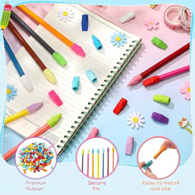 800 Pcs Pencil Top Erasers Bulk 15 Assorted Colors Pencil Cap Erasers Pencils Eraser Toppers for Writing, Home Office Supplies, Party Favor Bags, Game Prize Giveaways
