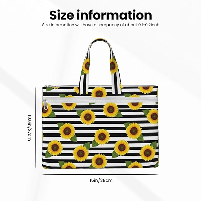 Canvas Document Storage Pouch with Handle, Lightweight Zipper File Bag Orange Sunflower Stripes for Office Books and Folders