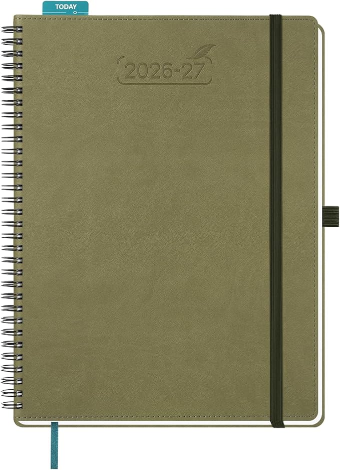 BEZEND Weekly Planner 2026-2027 (8.5" x 11") with Hourly Timeslots (Jul 26-Dec 27) 18 Months Academic Calendar & Monthly Tabs, for Students, Work & Home, Spiral PU Leather Softcover -Kiwi