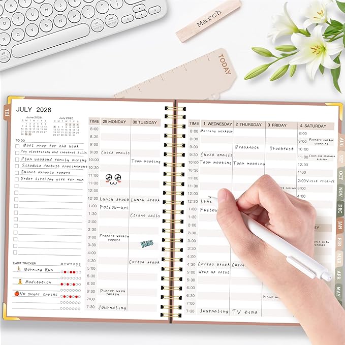 2026-2027 Academic Planner, Weekly & Monthly Appointment Book from Jul. 2026 - Jun. 2027, Work & Life Daily Hourly Planner with Time Slots, A5 Agenda Organizer for School Office, Brown, 8.4"x 6.1"
