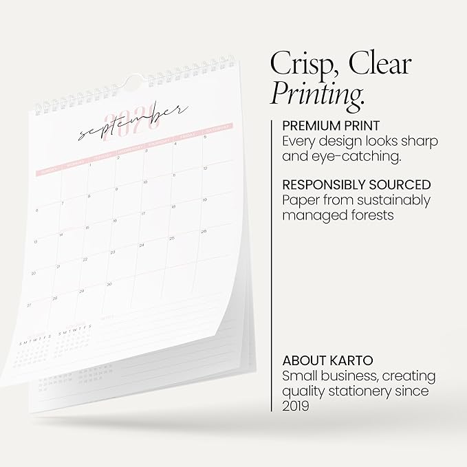 Karto Wall Calendar 2026-2027 - Vertical 11x17 inch January 2026 to June 2027 - Boost Your Productivity and Easy Planning with the Aesthetic Monthly Calendar - Two Font Pink