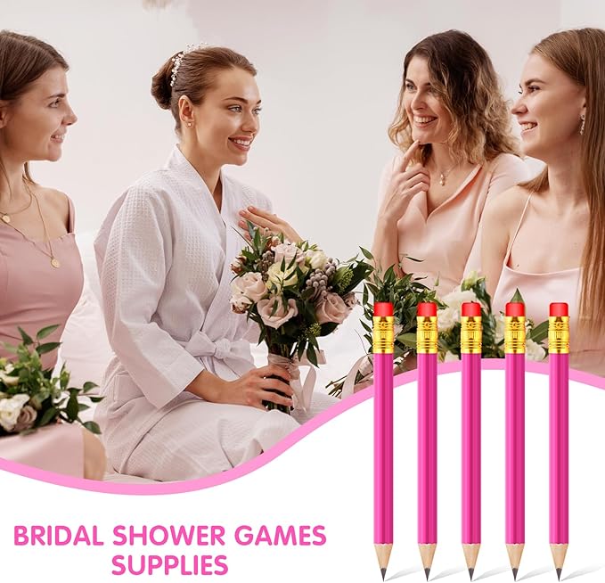 24 Pcs Mini Half Pencils Pink Golf Pencils with Erasers Bulk 4 Inch Short Pre Sharpened Pencil Small Pencil for Games Baby Shower Bridal Shower Wedding Presents Classroom Back to School Office Pocket