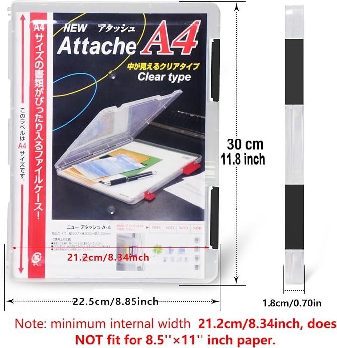 Marte Vanci Clear File Box with 2 Buckles Plastic Storage Box for A4 Paper, Portable Project Case for Documents, Magazines Paper Protector Black