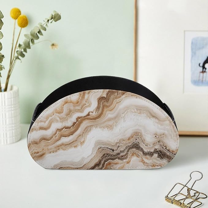 Beige Marble Texture Remote Control Holder with 5 Compartments Leather TV Remote Caddy Remote Storage Box Desktop Organizer for Pen/TV Remotes/Media Controllers/Office Supplies