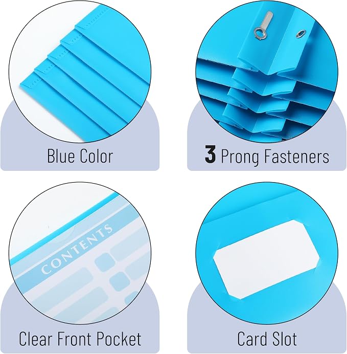 Mr. Pen- Plastic Folders with Pockets and Prongs, 36 Pack, Letter Size, Blue, Flexible Plastic Folders with Prongs, Clear Front Pocket and Card Slot