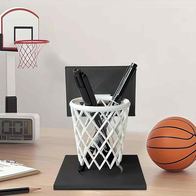 Funny Pen Holder for Desk, Unique Cool Pen Holder, Funny Office Desk Accessories for Men, Cool Office Desk Decor Gadgets, Unique Office Desk Accessories, Basketball Decor Gift