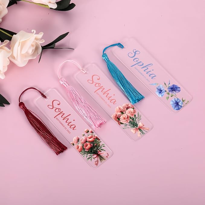 Personalized Bookmarks for Women Book Lover Birth Flower Birthday Customized Gifts for Reading Her Daughter Friends (Acrylic Bouquet)