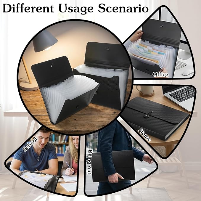 2pcs Expanding File Folders,13 Pockets Accordion File Organizer Document Organizer with Elastic Buckles Closure,A4 Paper Document Organizer for Home School Office
