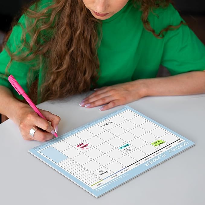 Phyxin Undated Planner, 54 Sheets Blank Calendar, 11.2" x 8.3" Monthly Calendar Planner, Tear Off Undated Monthly Planner with Memo for Women, Students, Teachers, Blue